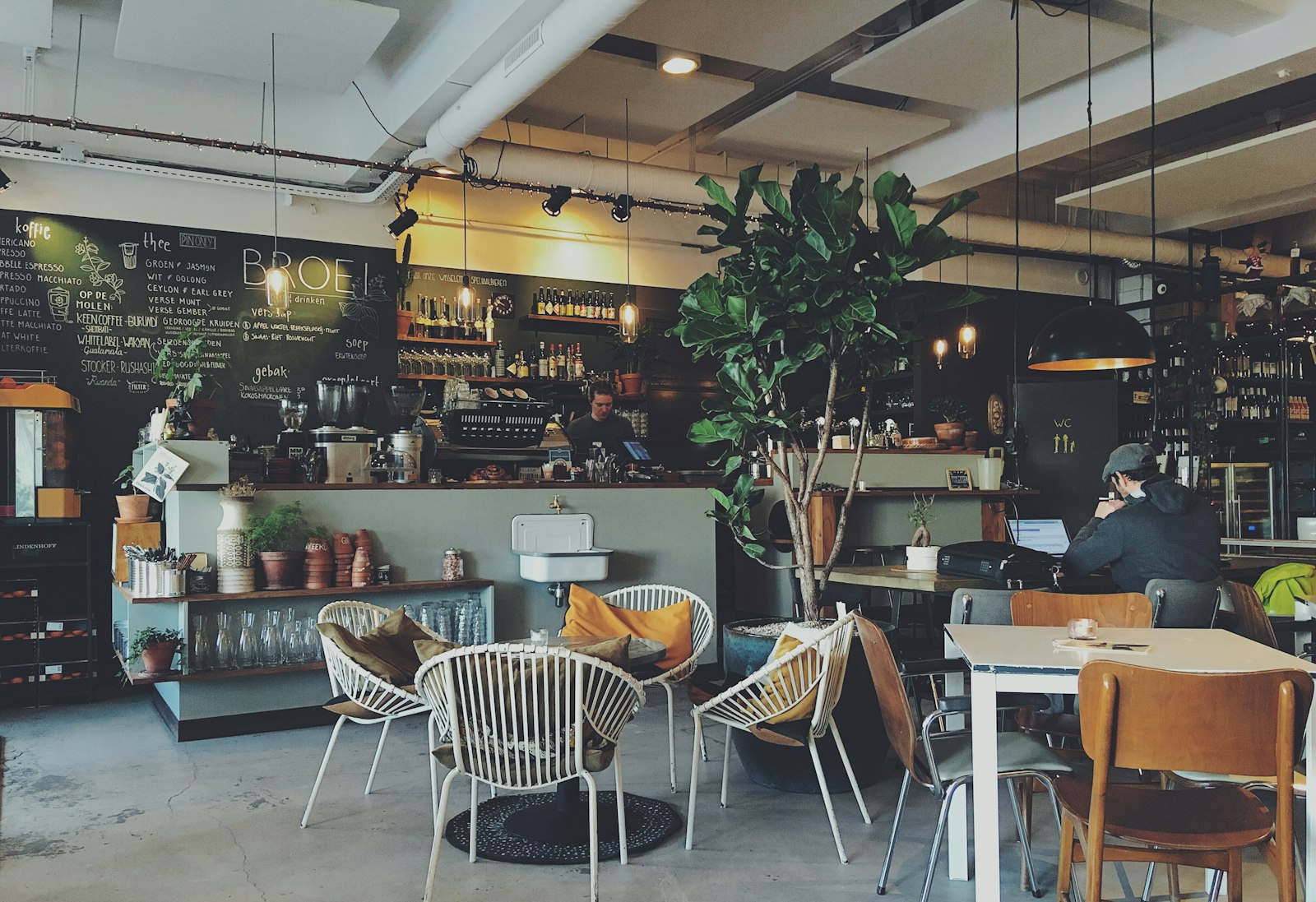 The interior of a small café